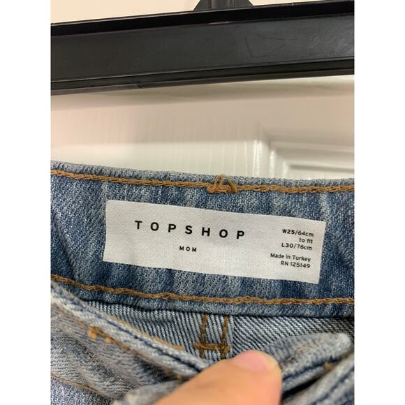 Topshop Yoke Bleach Mom Jeans high waisted tapered‎ leg size 25 NWT - Picture 5 of 7